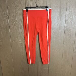 Athleta Ultra High Rise Elation 7/8 Tight Leggings Bright Red Gray Stripe Size L